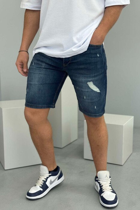 SCRATCHES ONE COLOR SIMPLE MEN SHORT PANTS BLUE/BLU - 3