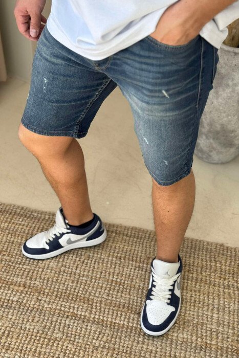 SCRATCHES SEMI ELASTIC MEN SHORT PANTS BLUE/BLU - KLAUDIO FASHION