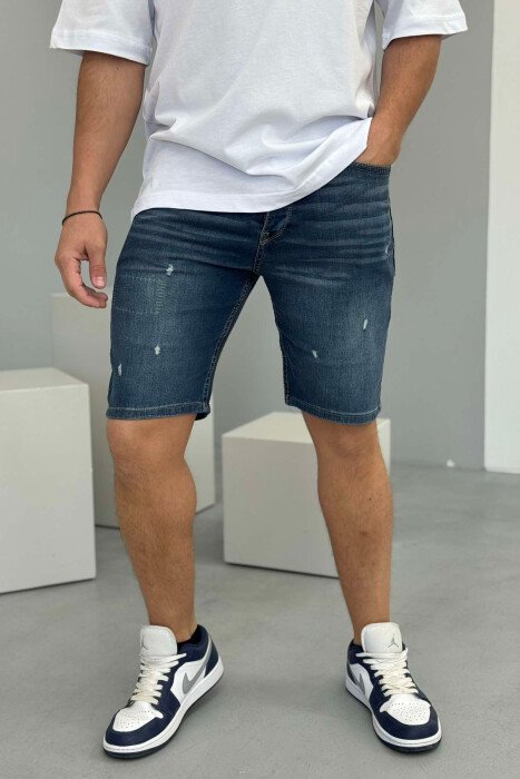 SCRATCHES SEMI ELASTIC MEN SHORT PANTS BLUE/BLU - KLAUDIO FASHION