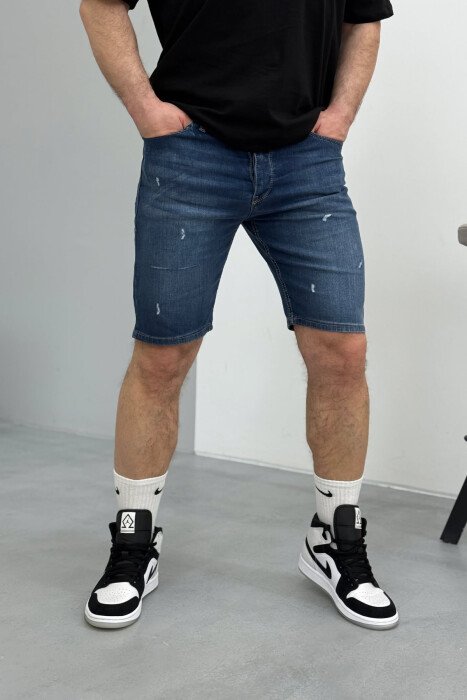 XHINSE TË SHKURTRA ME GËRVISHTJE PËR MESHKUJ NË NGJYRËN BLU - KLAUDIO FASHION