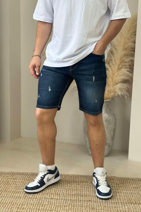 XHINSE TË SHKURTRA ME GËRVISHTJE PËR MESHKUJ NË NGJYRËN BLU E ERRËT - KLAUDIO FASHION