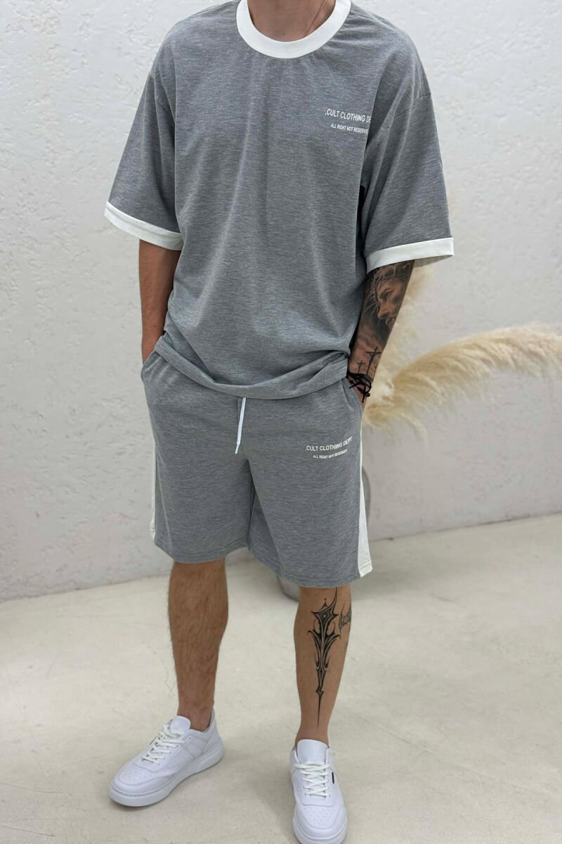 SET T-SHIRT ME SHKRIME + TUTA TE SHKURTRA PER MESHKUJ NE NGJYRE GRI - 2