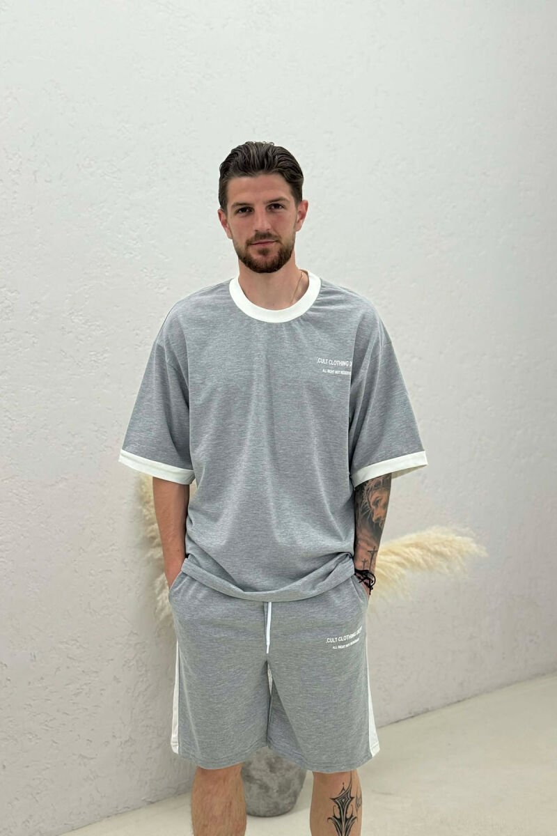 SET T-SHIRT ME SHKRIME + TUTA TE SHKURTRA PER MESHKUJ NE NGJYRE GRI - 3