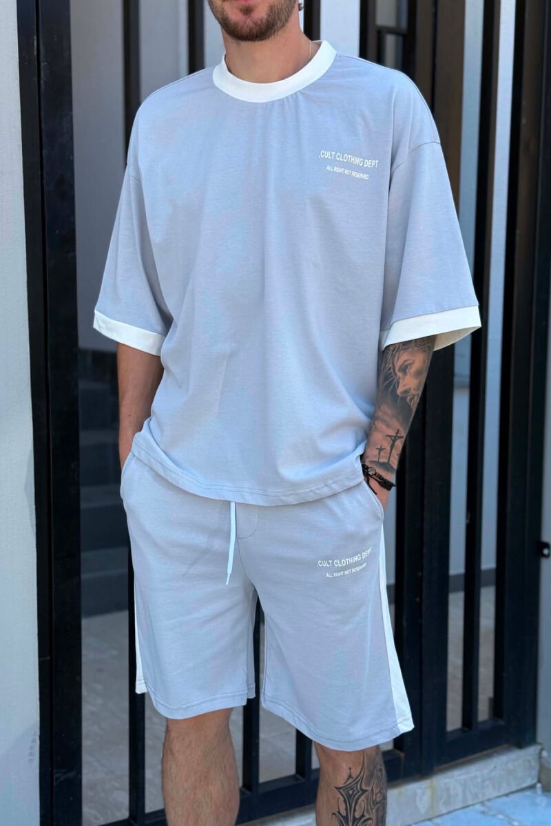 SET T-SHIRT ME SHKRIME + TUTA TE SHKURTRA PER MESHKUJ NE NGJYRE GRI TE ZBARDHUR - 2
