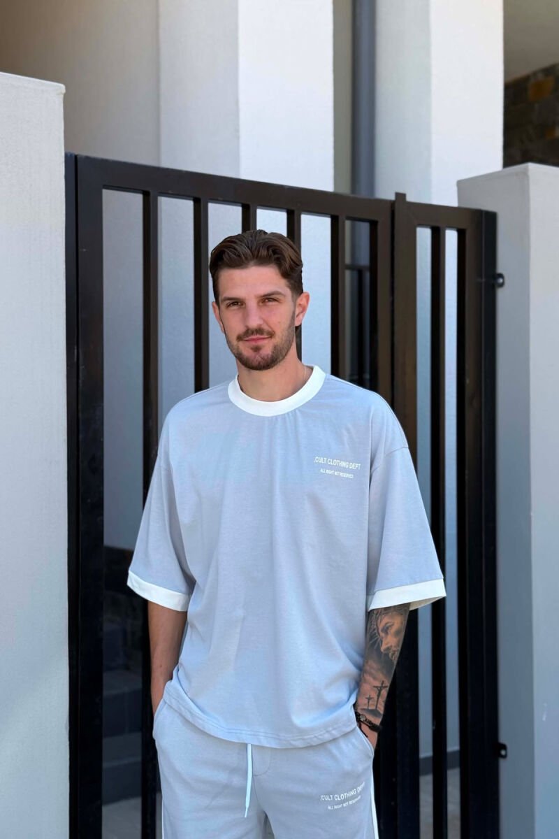 SET T-SHIRT ME SHKRIME + TUTA TE SHKURTRA PER MESHKUJ NE NGJYRE GRI TE ZBARDHUR - 3