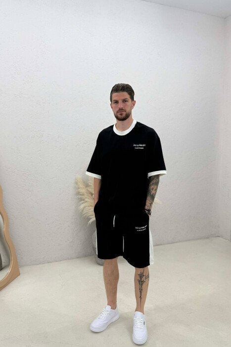 SET T-SHIRT ME SHKRIME + TUTA TE SHKURTRA PER MESHKUJ NE NGJYRE TE ZEZE - 1