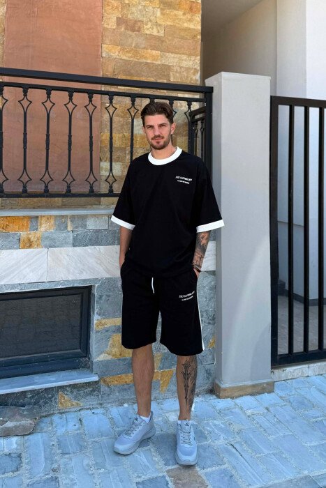 SET T-SHIRT ME SHKRIME + TUTA TE SHKURTRA PER MESHKUJ NE NGJYRE TE ZEZE - 1