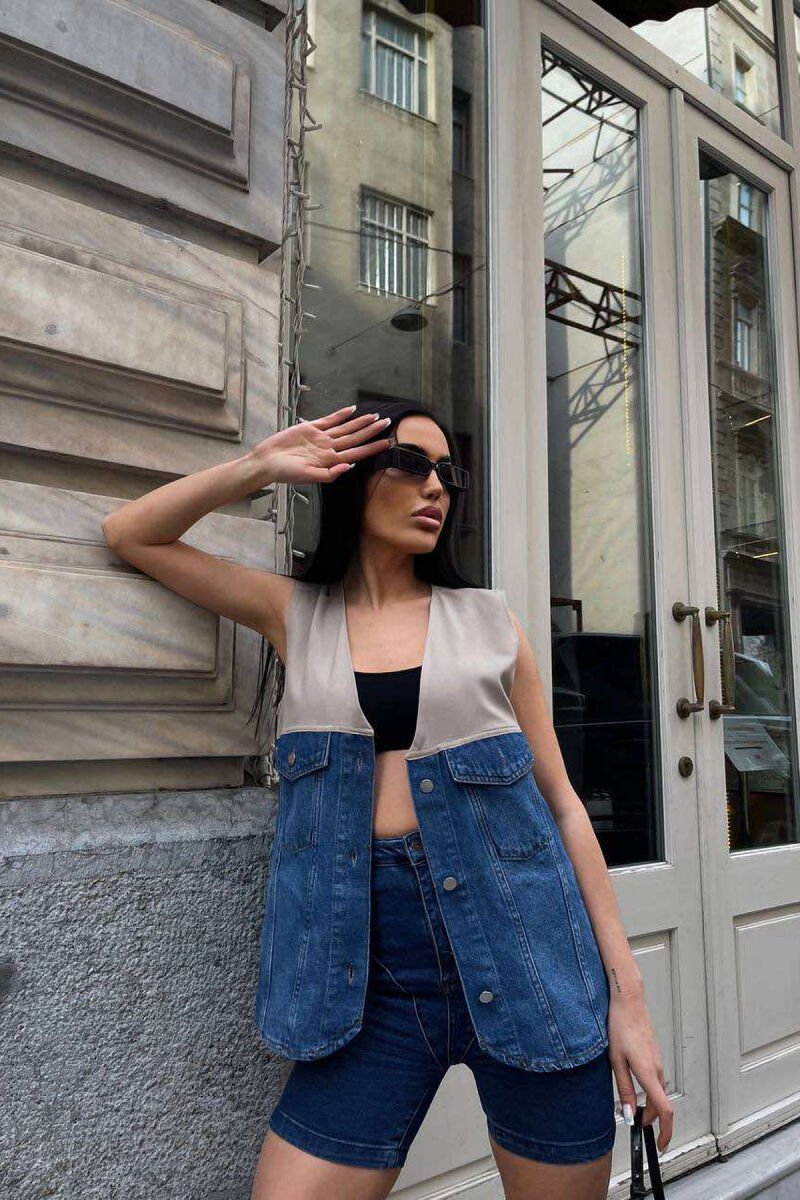 SEMI DENIM SIMPLE WOMEN VEST BEIGE/BEZHE - 1