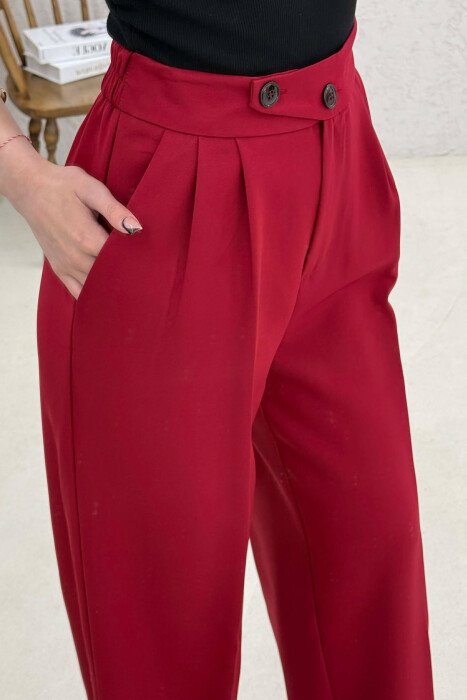 SEMI ELASTIC BELT WIDE LEG WOMAN TROUSERS BURGUNDY/VISHNJE - 5