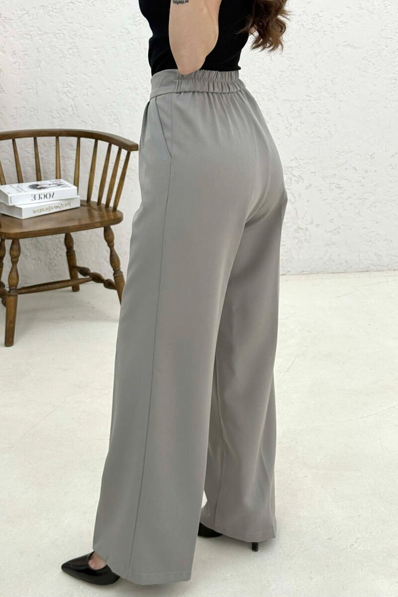SEMI ELASTIC BELT WIDE LEG WOMAN TROUSERS GREY/GRI - 2