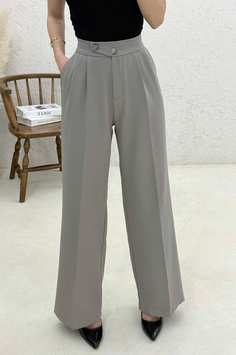 SEMI ELASTIC BELT WIDE LEG WOMAN TROUSERS GREY/GRI - 3