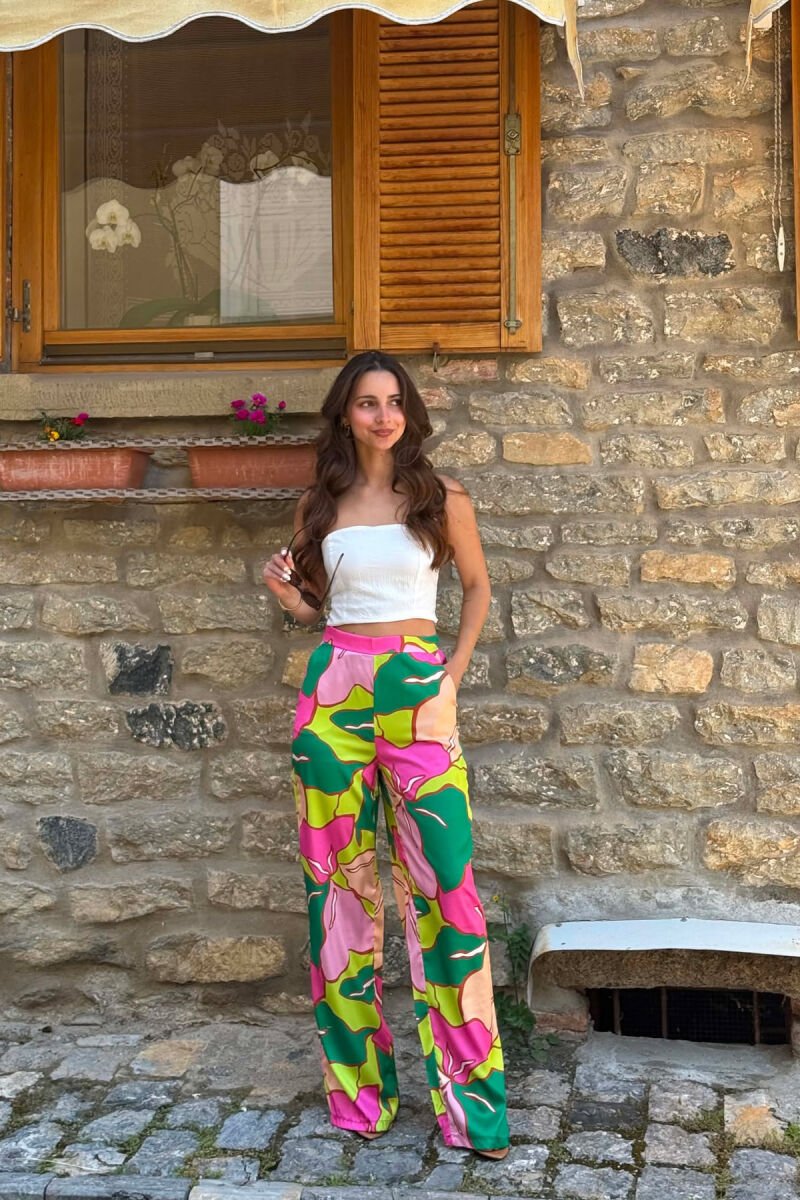 SEMI ELASTIC WAIST ABSTRACT DESIGN WOMEN TROUSERS MULTIPLE/SHNGJ - 2