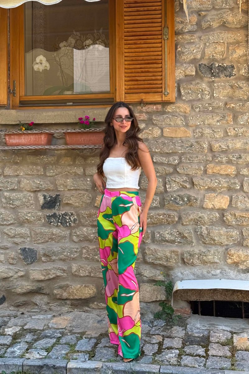 SEMI ELASTIC WAIST ABSTRACT DESIGN WOMEN TROUSERS MULTIPLE/SHNGJ - 3
