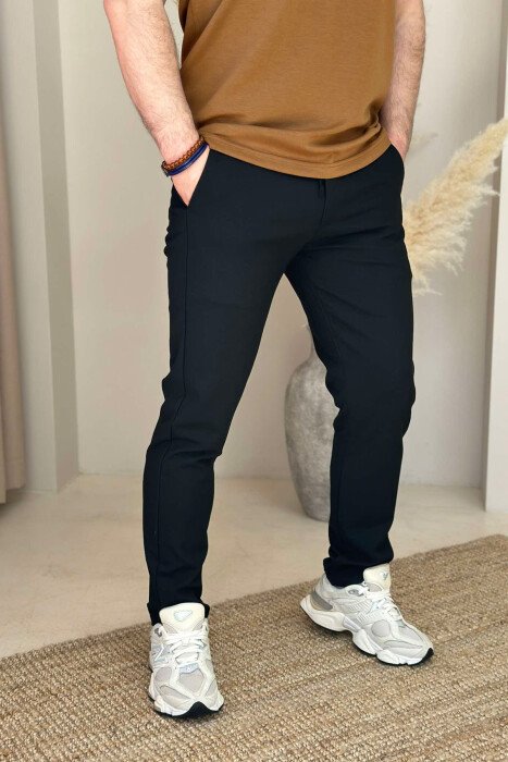 SEMI ELASTIC WAIST LACING DETAIL MEN PANTS BLACK/ E ZEZE - 3