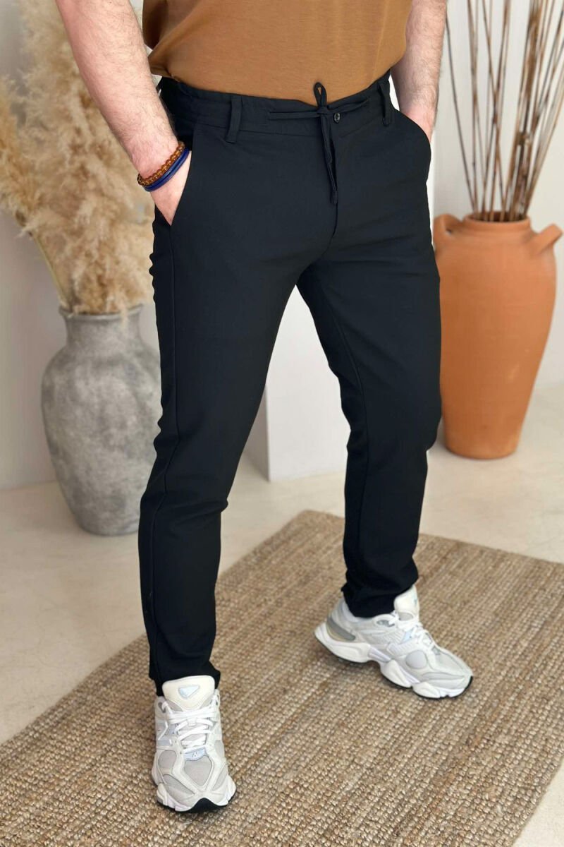 SEMI ELASTIC WAIST LACING DETAIL MEN PANTS BLACK/ E ZEZE - 2