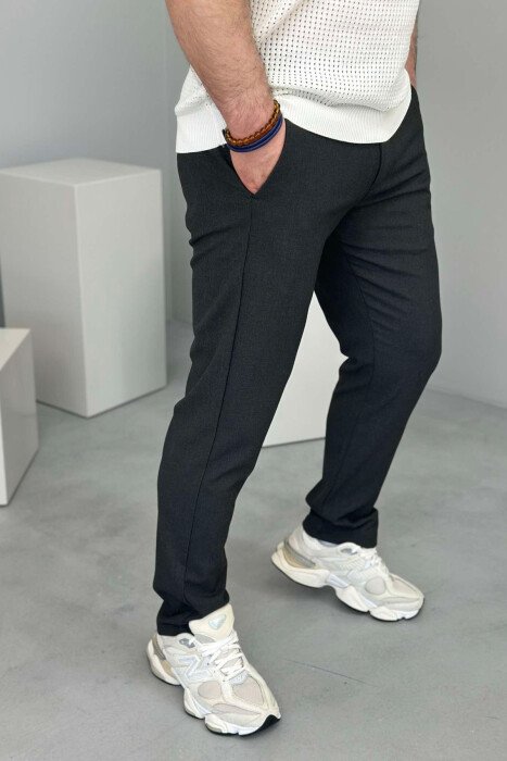 SEMI ELASTIC WAIST LACING DETAIL MEN PANTS DARK GREY/GEE - 3