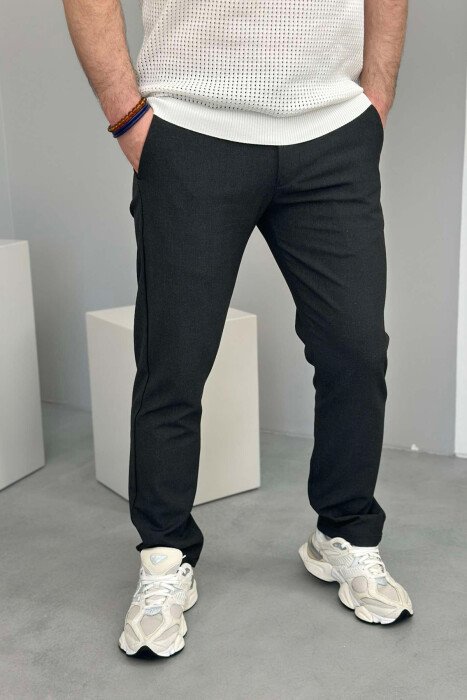 SEMI ELASTIC WAIST LACING DETAIL MEN PANTS DARK GREY/GEE - 2