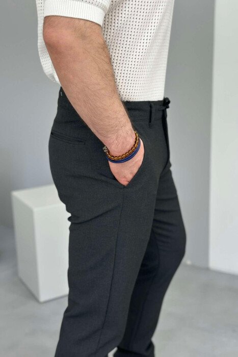 SEMI ELASTIC WAIST LACING DETAIL MEN PANTS DARK GREY/GEE - 5