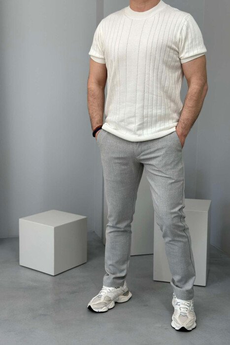 SEMI ELASTIC WAIST LACING DETAIL MEN PANTS LIGHT GREY/GZ - 1