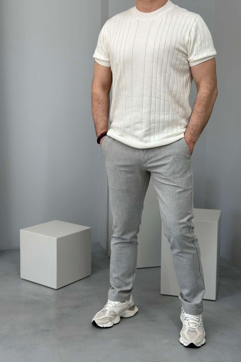 SEMI ELASTIC WAIST LACING DETAIL MEN PANTS LIGHT GREY/GZ - 1
