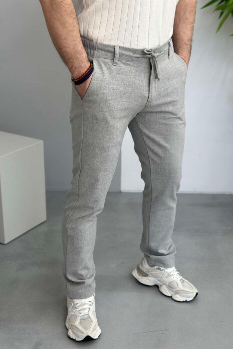SEMI ELASTIC WAIST LACING DETAIL MEN PANTS LIGHT GREY/GZ - 2