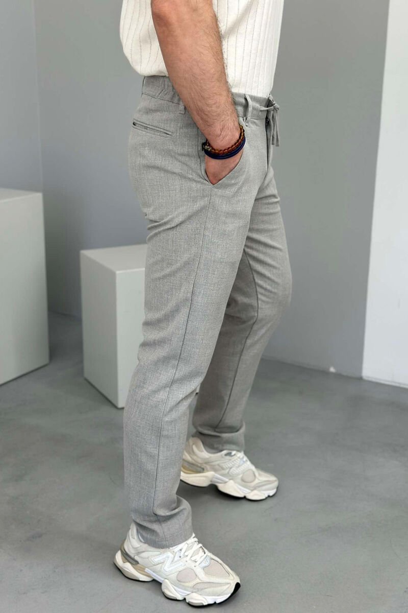 SEMI ELASTIC WAIST LACING DETAIL MEN PANTS LIGHT GREY/GZ - 3