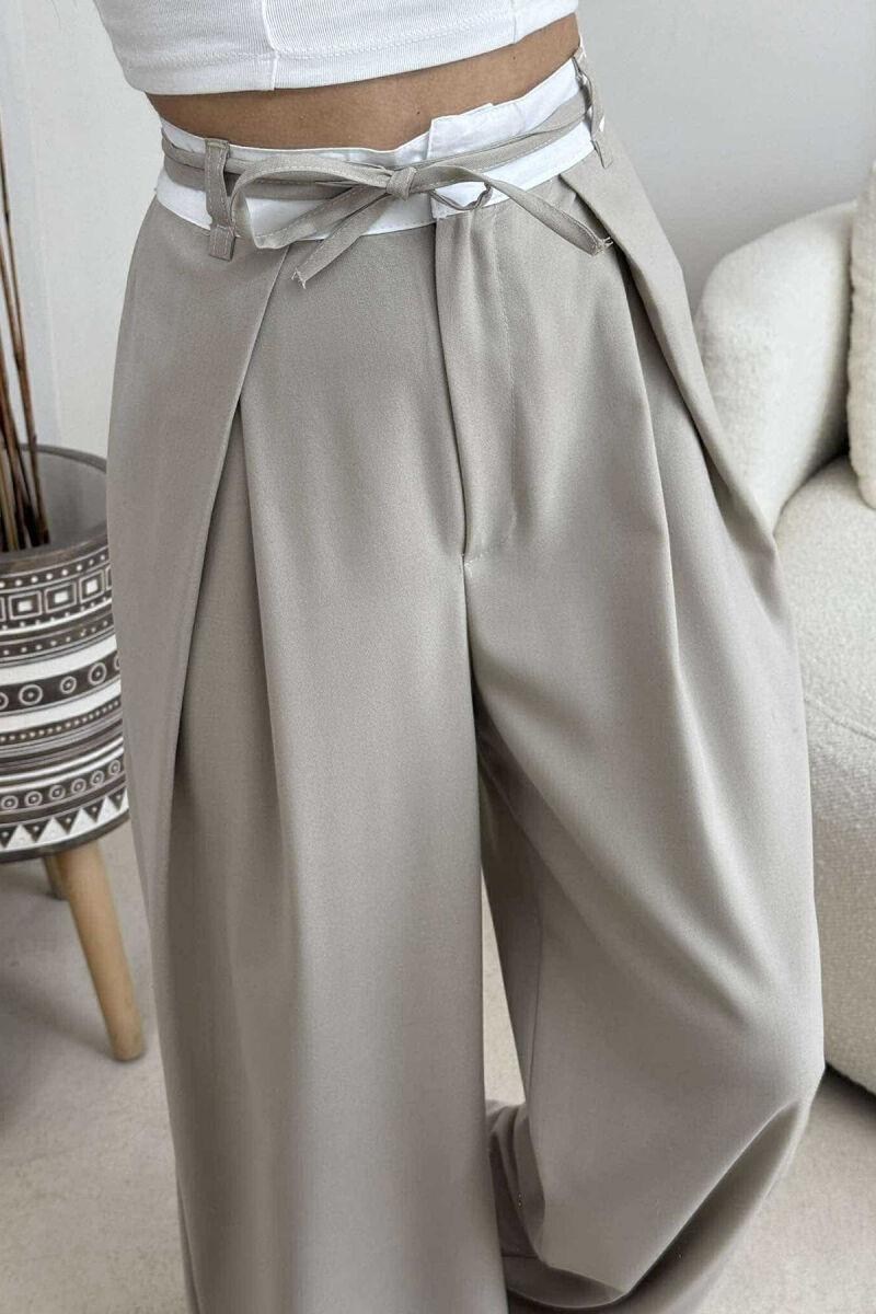 SEMI ELASTIC WAIST & LACING WOMEN TROUSERS BEIGE/BEZHE - 12