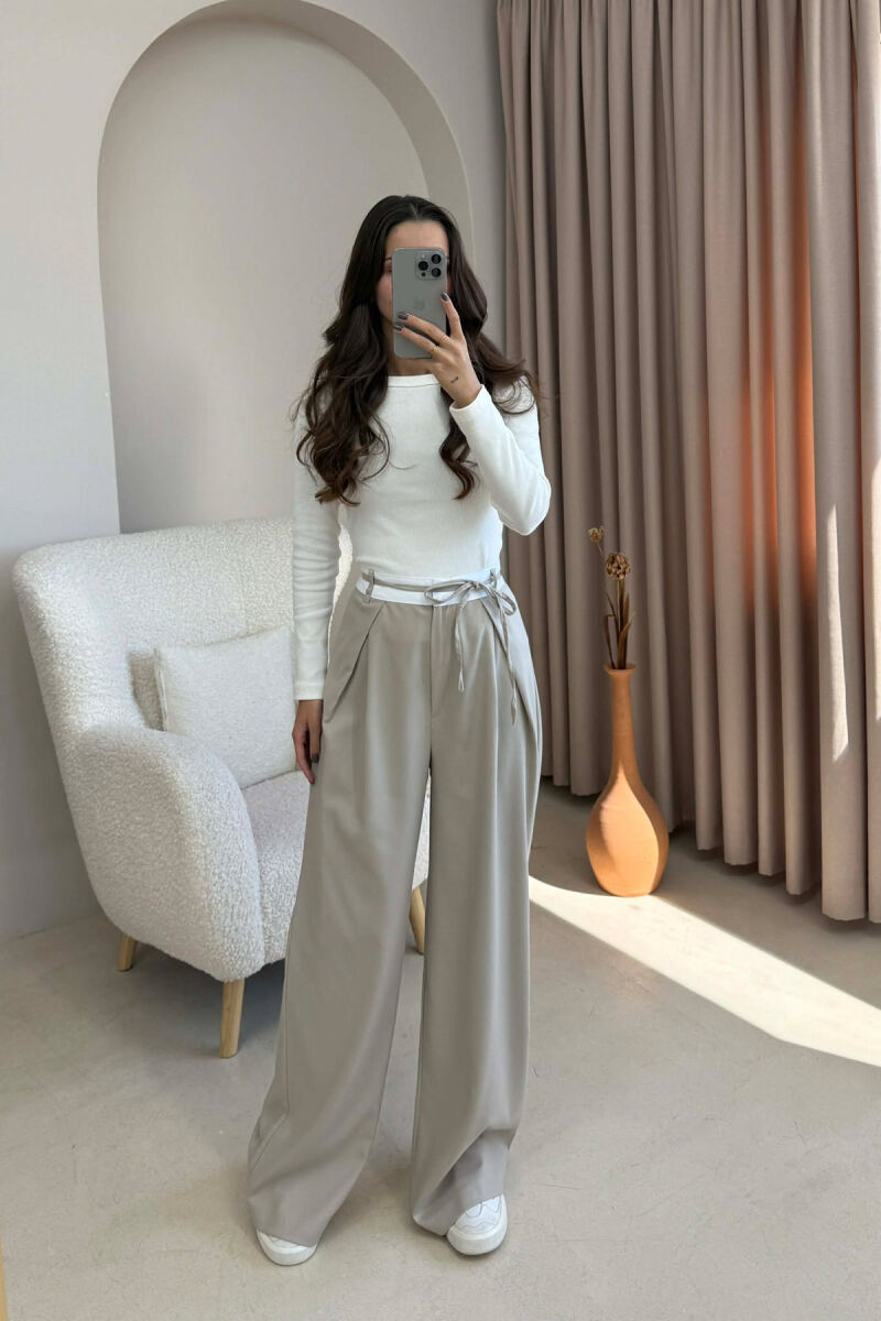 SEMI ELASTIC WAIST & LACING WOMEN TROUSERS BEIGE/BEZHE - 1