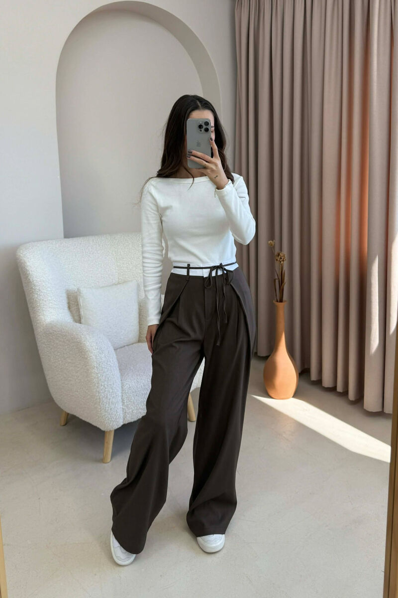 SEMI ELASTIC WAIST & LACING WOMEN TROUSERS DARK BROWN/KAE - 2