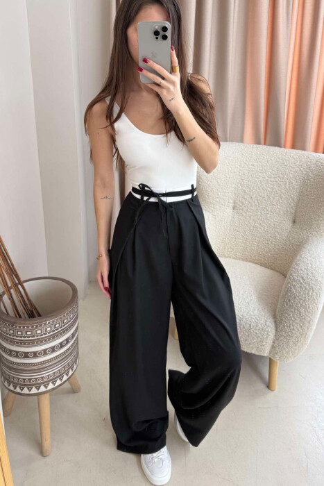 SEMI ELASTIC WAIST & LACING WOMEN TROUSERS BLACK/ E ZEZE - 10