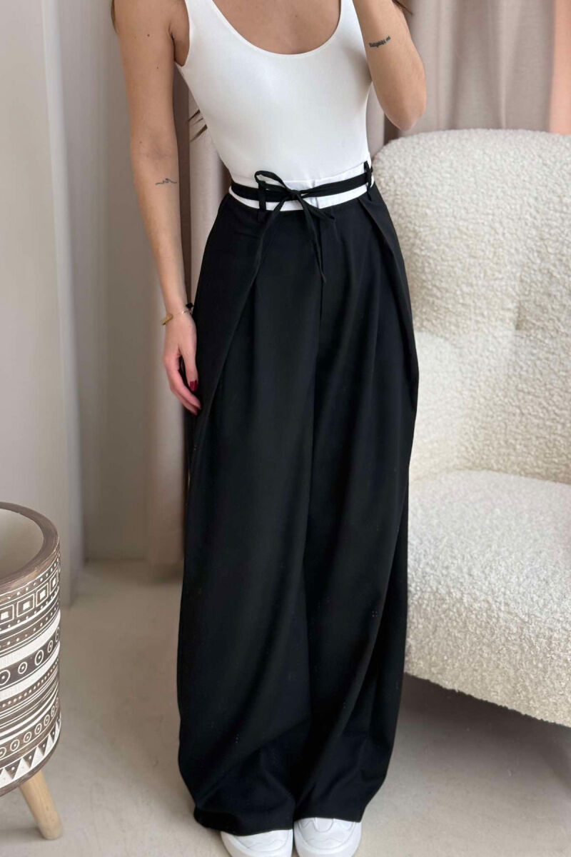 SEMI ELASTIC WAIST & LACING WOMEN TROUSERS BLACK/ E ZEZE - 11
