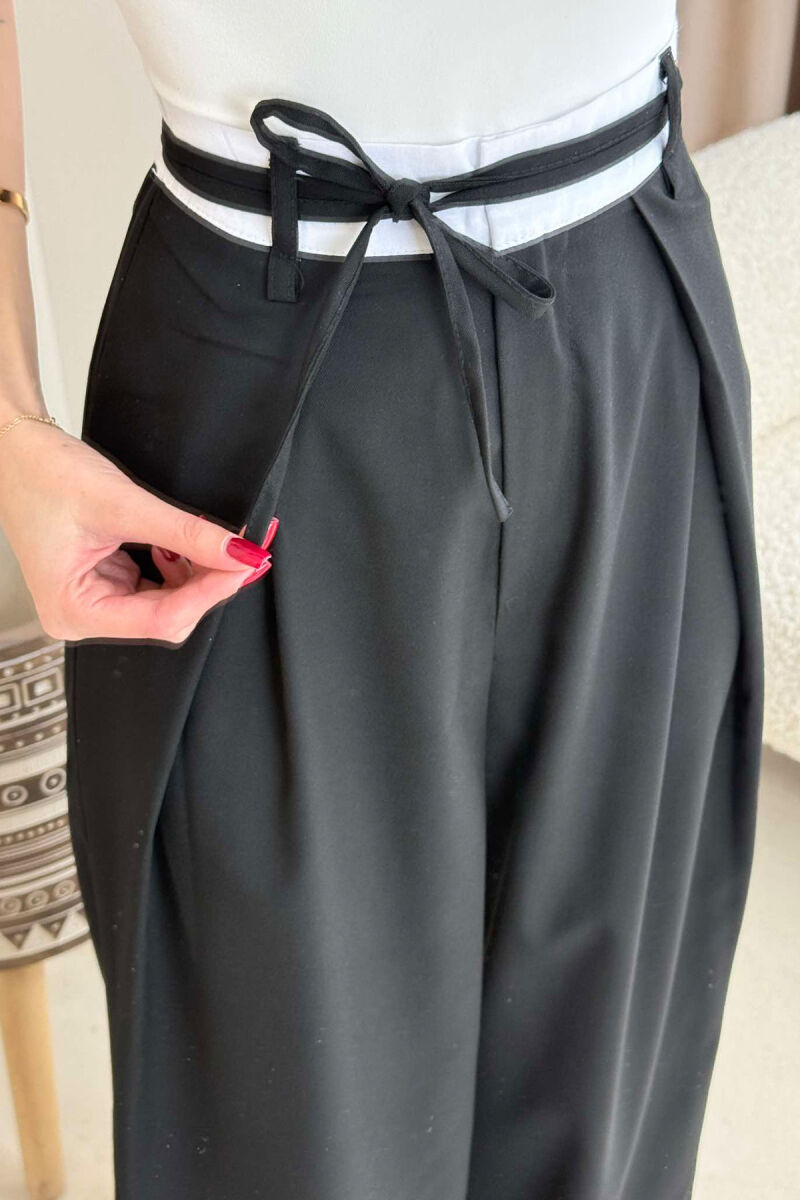 SEMI ELASTIC WAIST & LACING WOMEN TROUSERS BLACK/ E ZEZE - 12