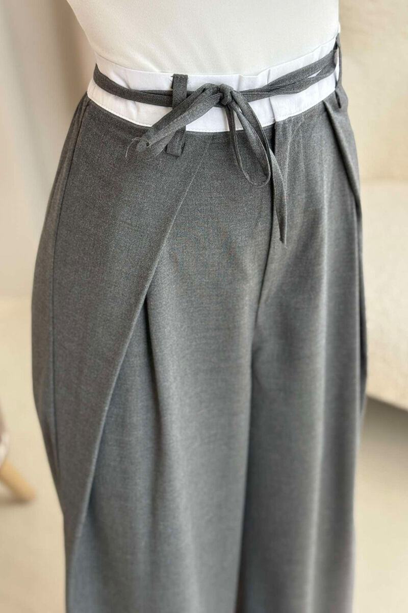 SEMI ELASTIC WAIST & LACING WOMEN TROUSERS GREY/GRI - 2