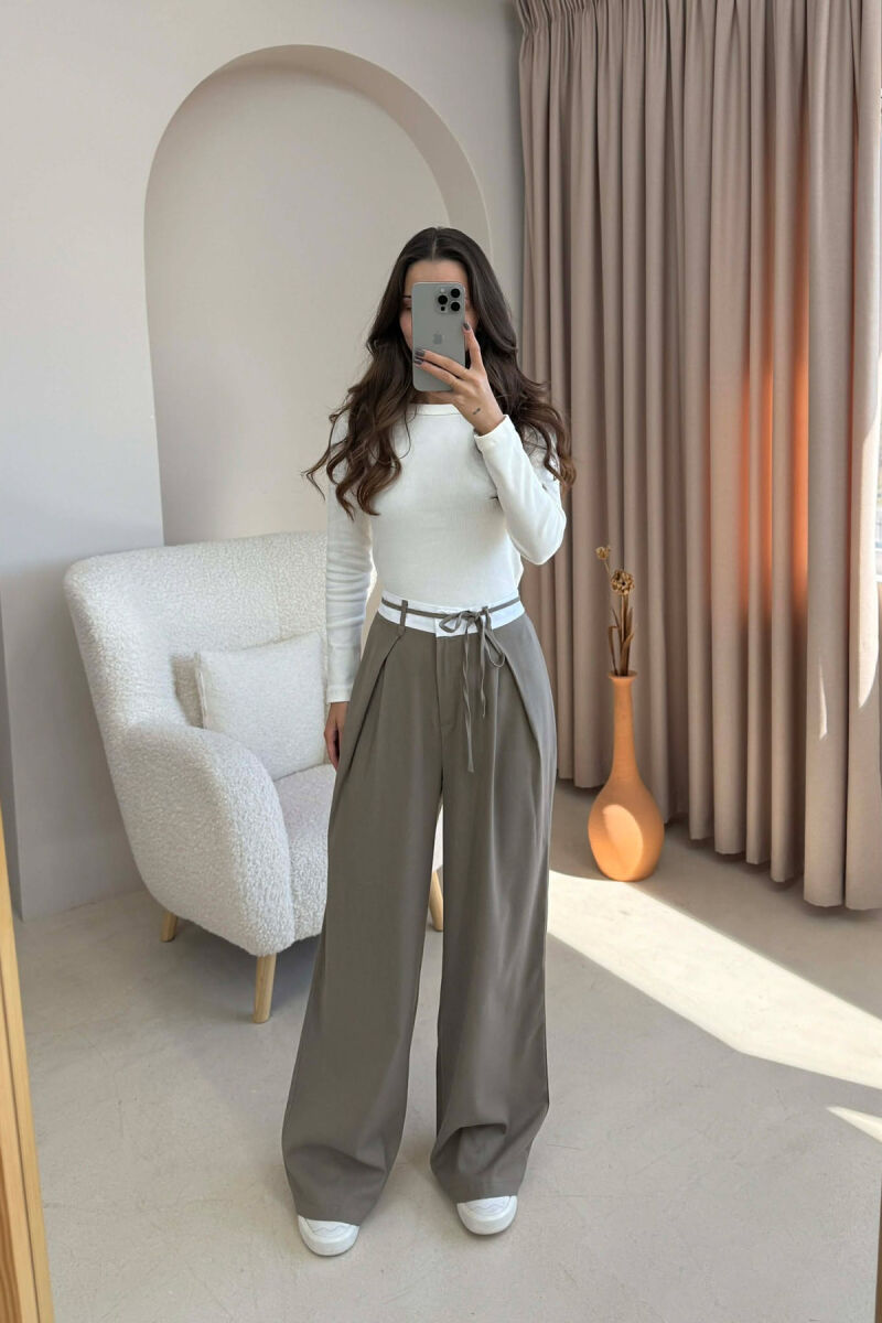 SEMI ELASTIC WAIST & LACING WOMEN TROUSERS OLIVE/ULLI - 2