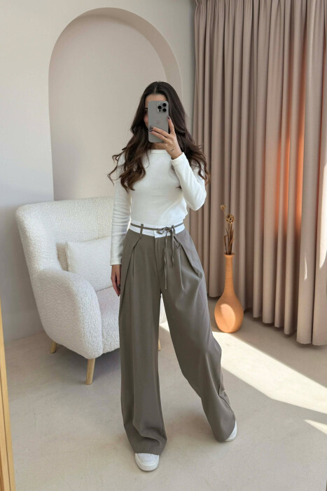 SEMI ELASTIC WAIST & LACING WOMEN TROUSERS OLIVE/ULLI - 3