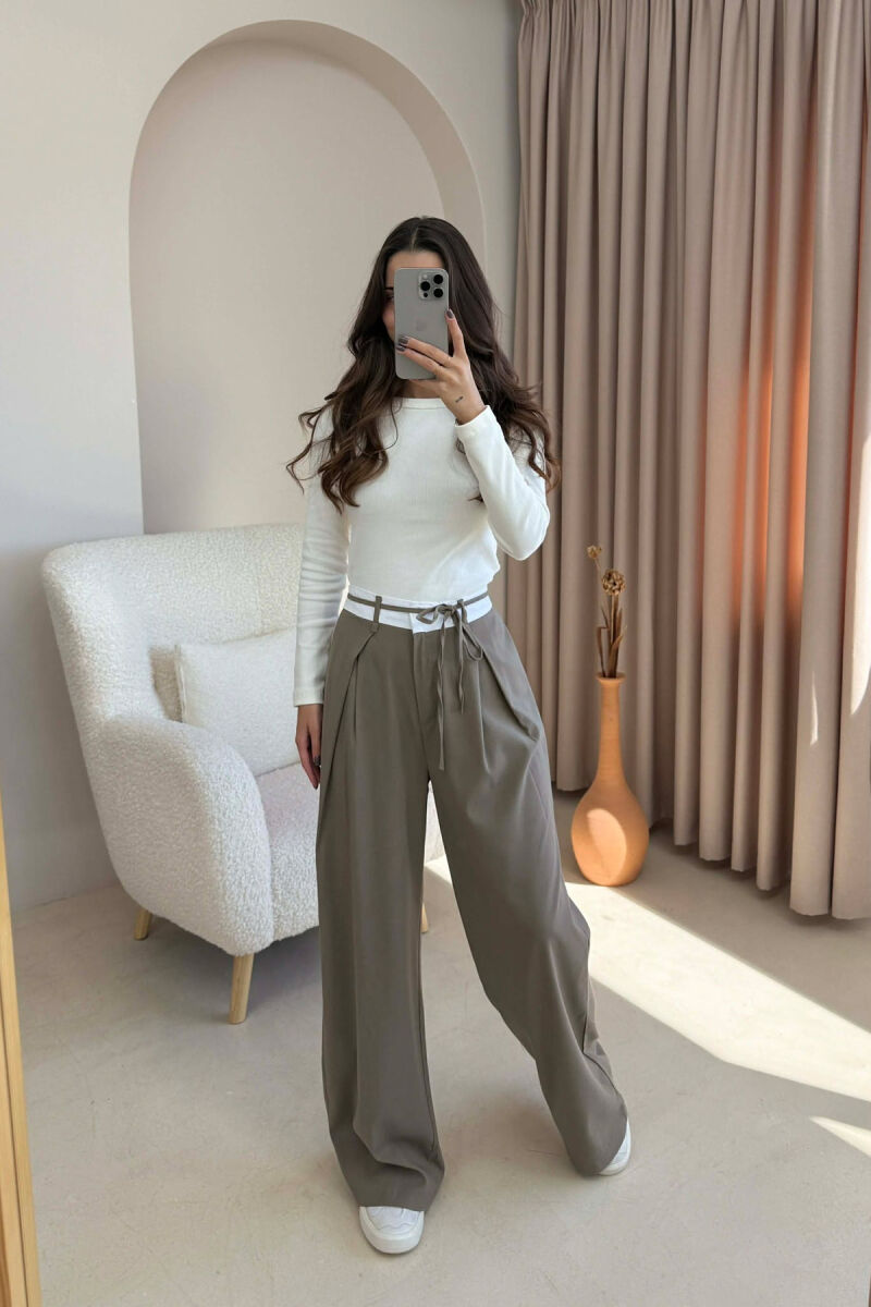 SEMI ELASTIC WAIST & LACING WOMEN TROUSERS OLIVE/ULLI - 3