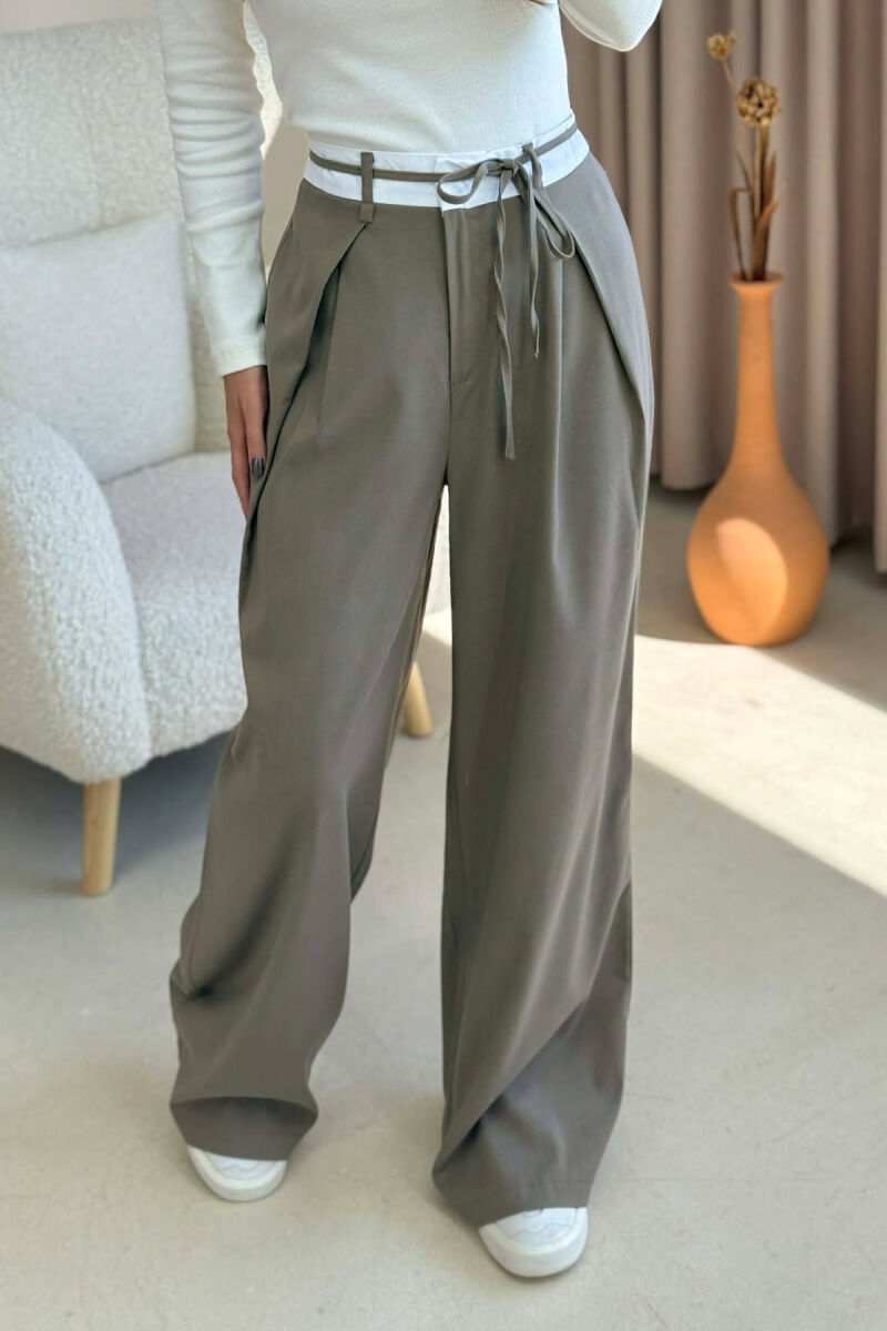 SEMI ELASTIC WAIST & LACING WOMEN TROUSERS OLIVE/ULLI - 1