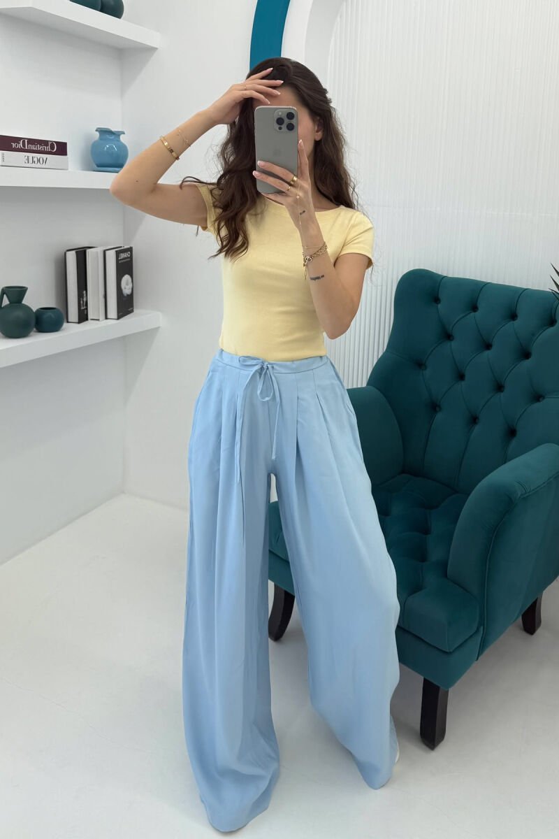 SEMI ELASTIC WAIST LACINGS WOMEN TROUSERS BABY BLUE/BLU BY - 1
