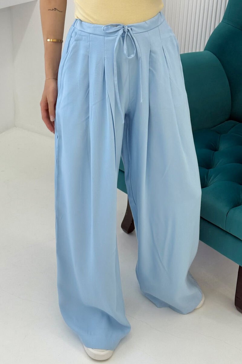 SEMI ELASTIC WAIST LACINGS WOMEN TROUSERS BABY BLUE/BLU BY - 2