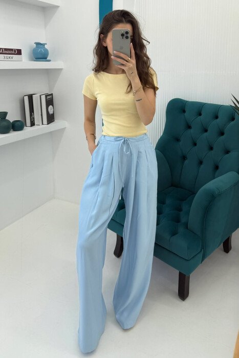 SEMI ELASTIC WAIST LACINGS WOMEN TROUSERS BABY BLUE/BLU BY - 4