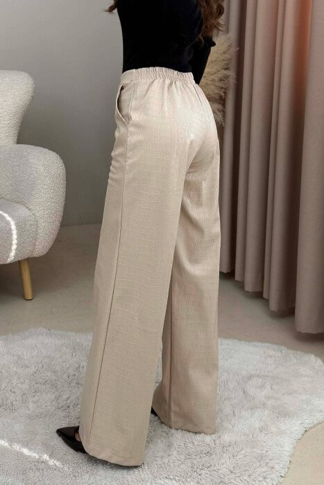 SEMI ELASTIC WAIST LEATHER WOMEN TROUSERS CREAM/KREM - 4