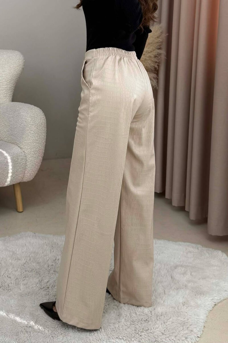 SEMI ELASTIC WAIST LEATHER WOMEN TROUSERS CREAM/KREM - 4