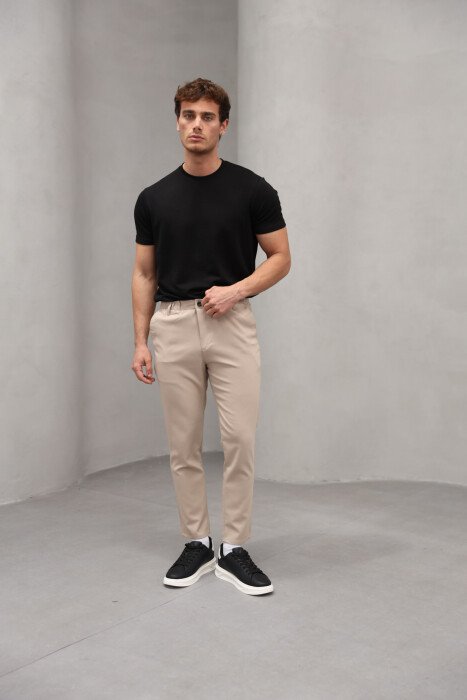 SEMI ELASTIC WAIST ONE COLOR MEN PANTS BEIGE/BEZHE - 5