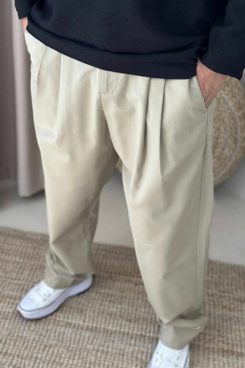 SEMI ELASTIC WAIST ONE COLOR MEN PANTS BEIGE/BEZHE - 2