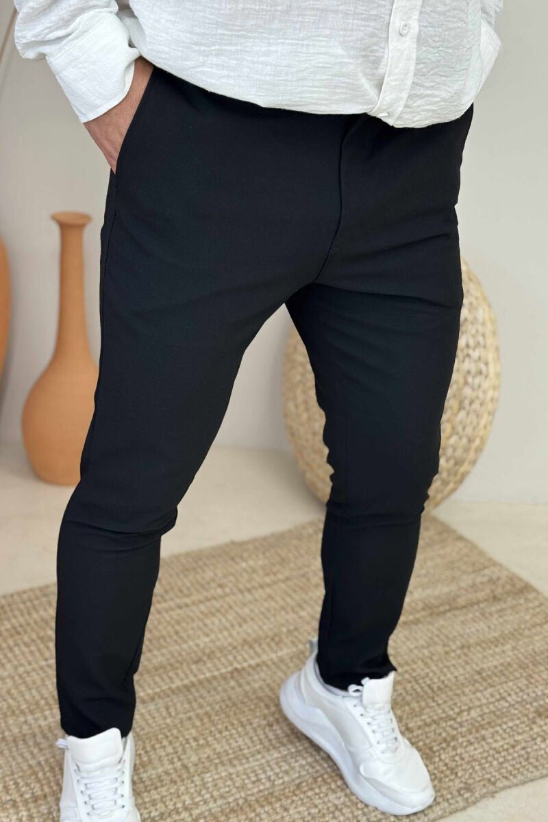 SEMI ELASTIC WAIST ONE COLOR MEN PANTS BLACK/ E ZEZE - 1