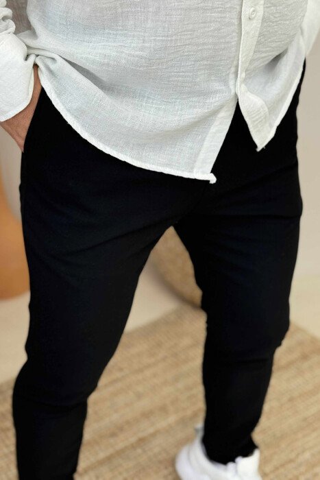 SEMI ELASTIC WAIST ONE COLOR MEN PANTS BLACK/ E ZEZE - 5