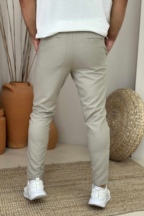 SEMI ELASTIC WAIST ONE COLOR MEN PANTS LIGHT BEIGE/BZHZB - 3