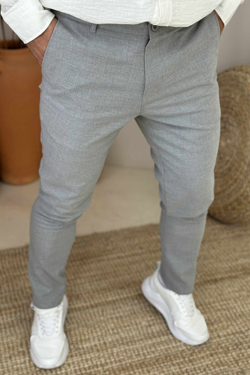 SEMI ELASTIC WAIST ONE COLOR MEN PANTS LIGHT GREY/GZ - 1
