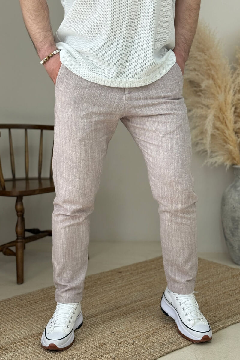 SEMI ELASTIC WAIST ONE COLOR MEN PANTS POWDER/PUDER - 2