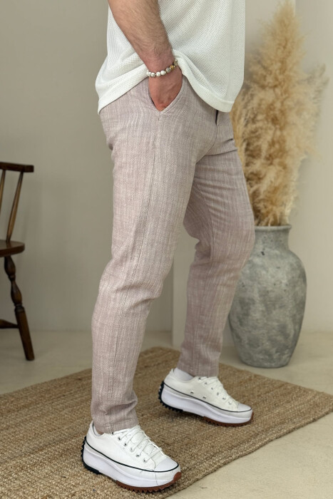 SEMI ELASTIC WAIST ONE COLOR MEN PANTS POWDER/PUDER - 3